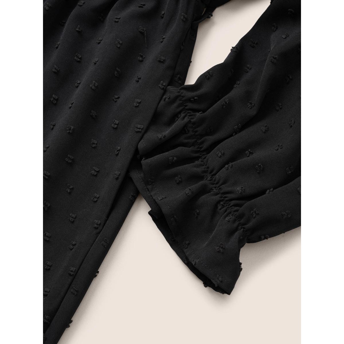 Plus Size Black Solid Texture Heart Buckle Detail Belted Jumpsuit Women Elegant Half Sleeve V-neck Everyday Loose Jumpsuits BloomChic 28/5X Product Image