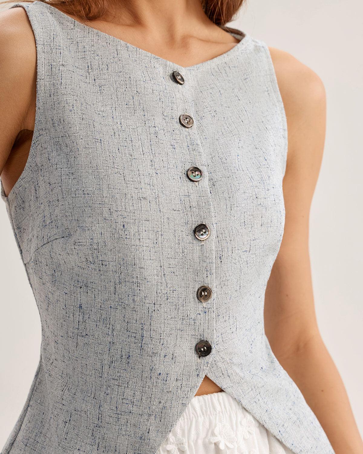 Blue Textured Button Vest Product Image