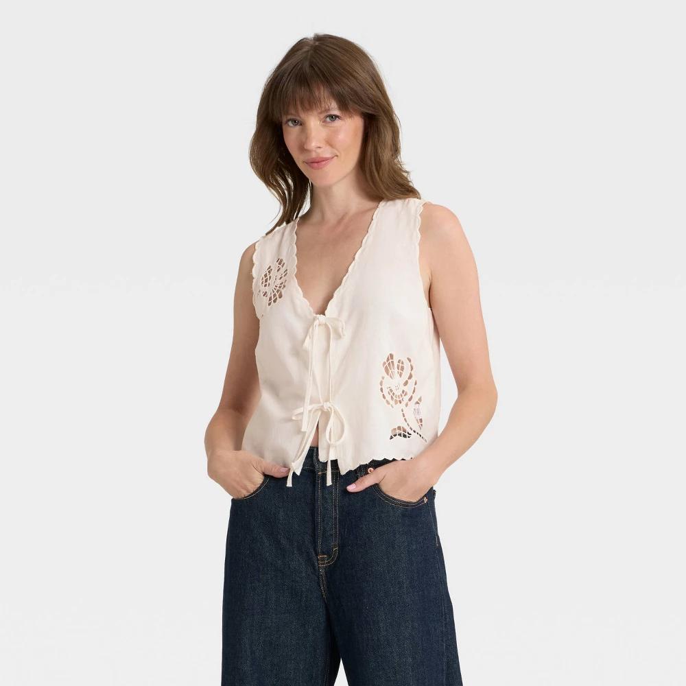 Women's Tie-Front Fashion Vest - Universal Thread™ Black L Product Image