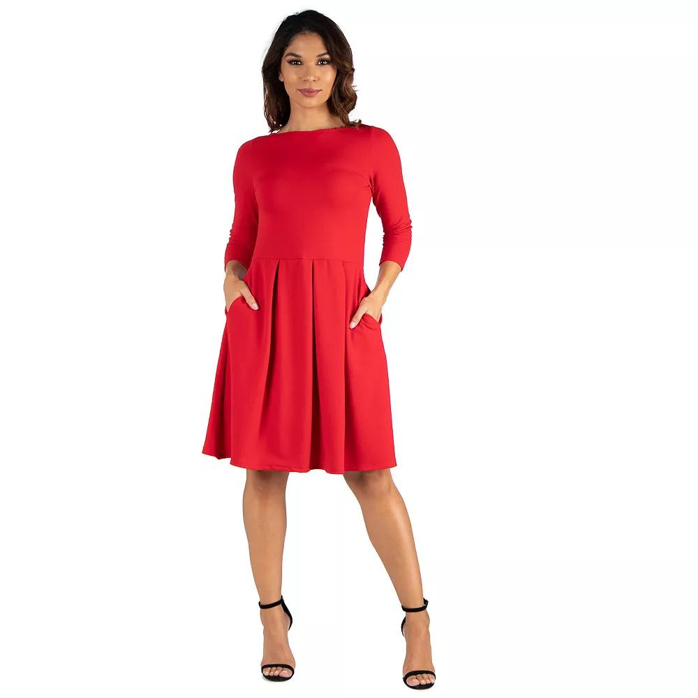 Women's 24seven Comfort Apparel Fit and Flare Dress with Pockets,  Product Image