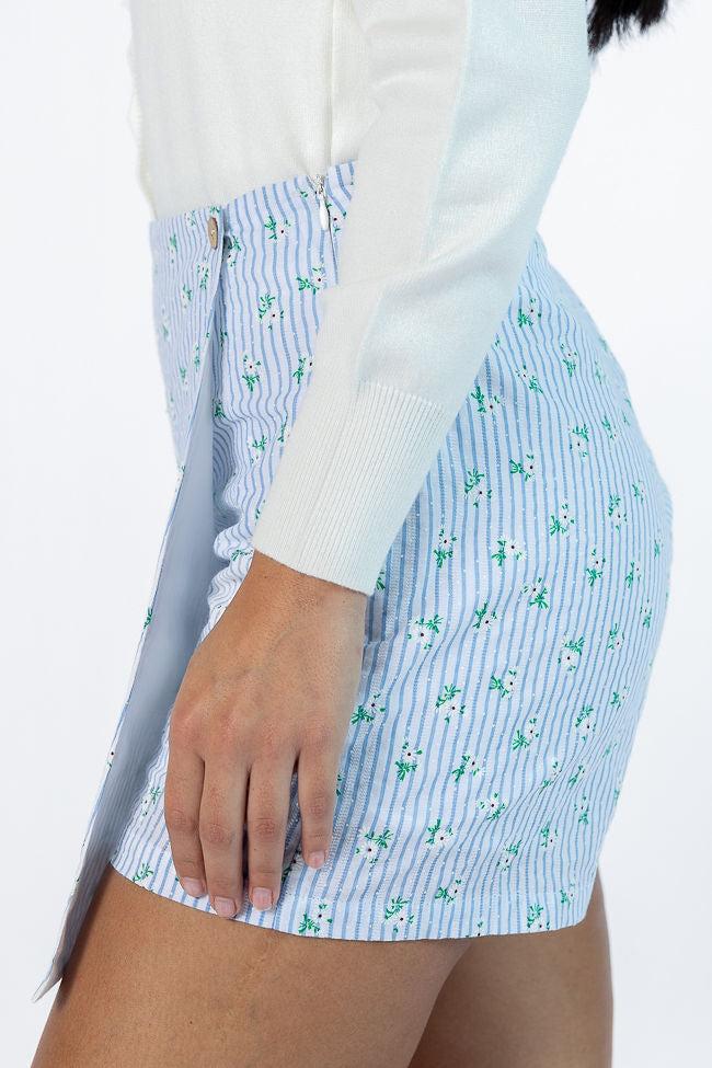 Not So Simple Blue Striped Floral Print Skort FINAL SALE Product Image