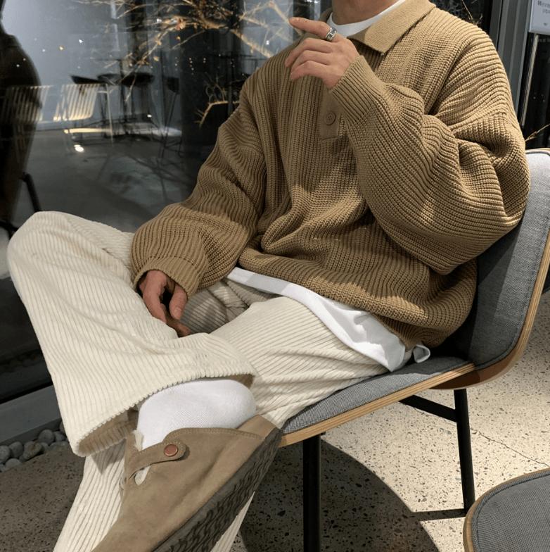 RT No. 4146 KNITTED BUTTON-UP SHIRT SWEATER Product Image