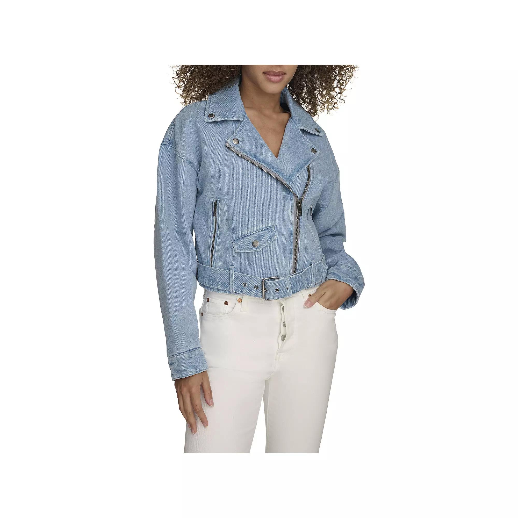 Women's Levi's® Denim Cropped Moto Jacket, Size: Small, Light Wash Blue Product Image
