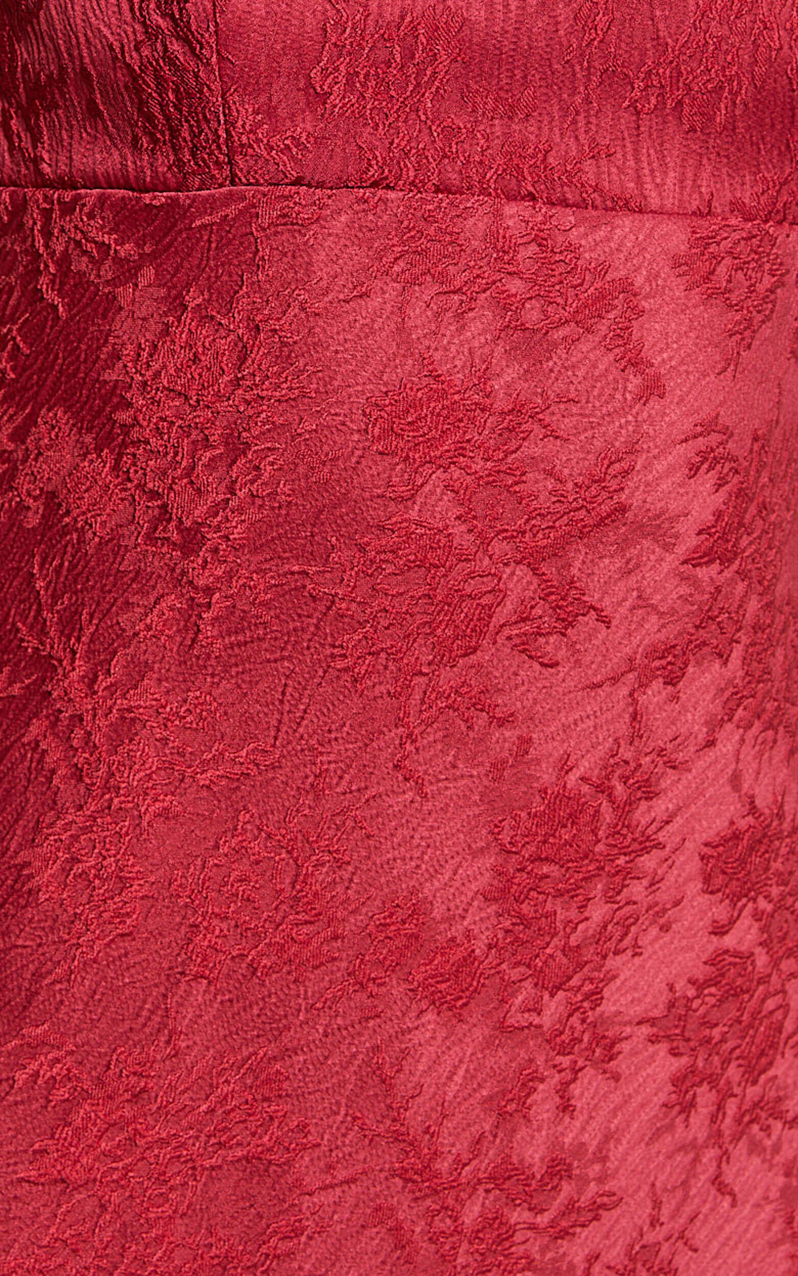 Romarie Maxi Dress - Tie Shoulder Backless Jacquard Dress in Red Product Image