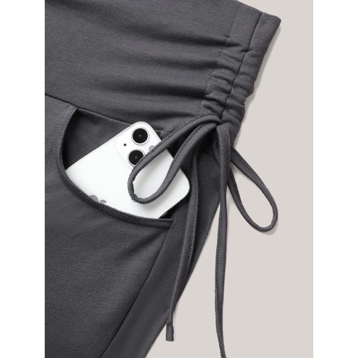 Plus Size Ruched Drawstring Midi-Waist Tight Pants Women DimGray Elegant High stretch Bootcut Mid Rise Everyday Leggings BloomChic 26/4X Product Image