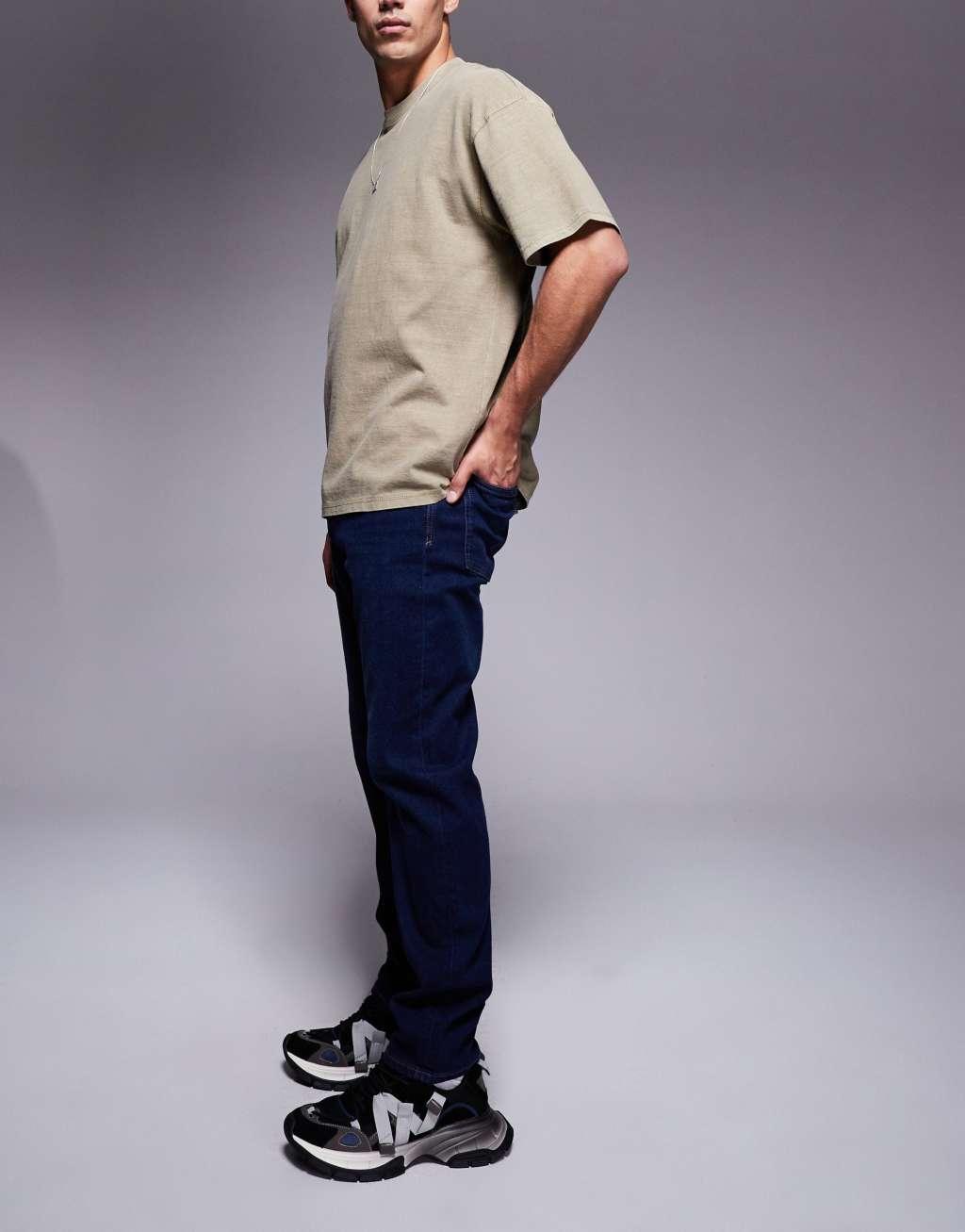 River Island Slim Fit Jeans In Dark Wash Blue Product Image