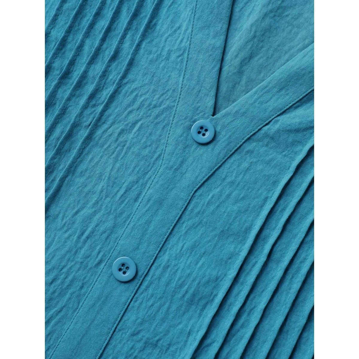 Plus Size Toothpick Pleat Relaxed Fit Tiered Midi Dress Cerulean Women Flat collar with V-notch Elbow-length sleeve Curvy BloomChic 18-20/2X Product Image