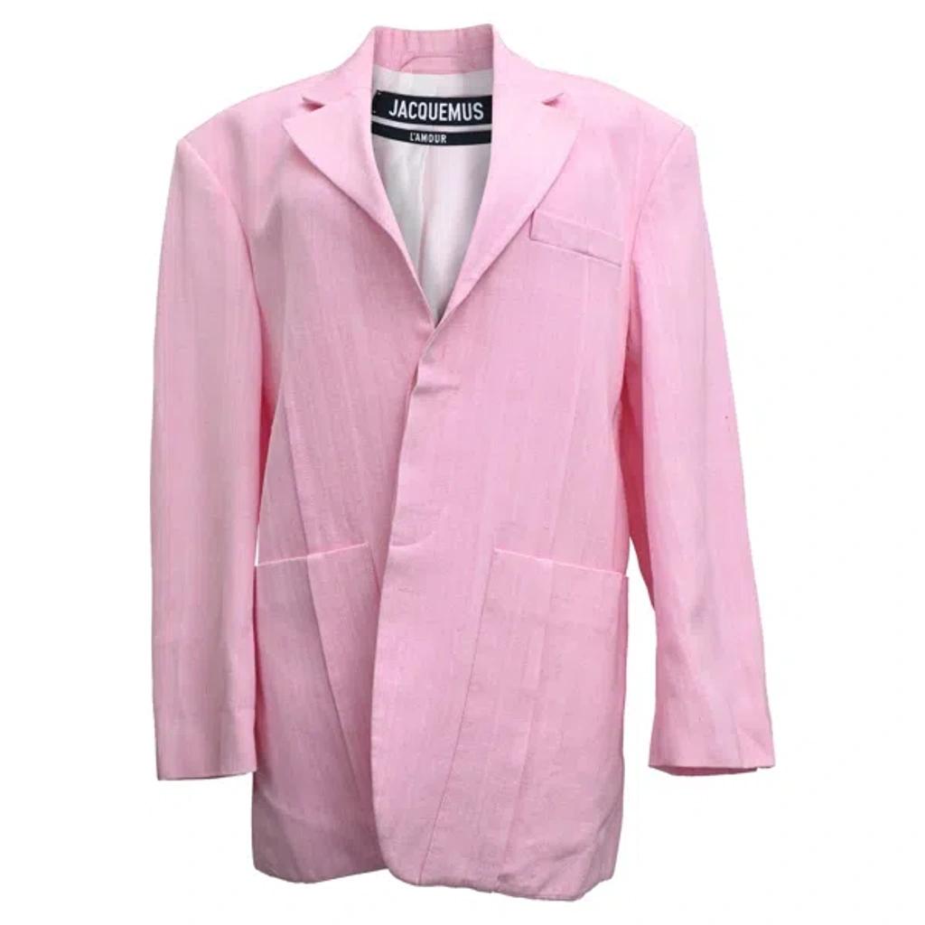 JACQUEMUS Oversized Single-breasted Blazer In Pink Linen Product Image