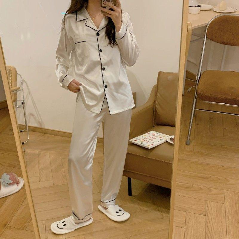 Pajama Set: Contrast Trim Shirt + Pants Product Image