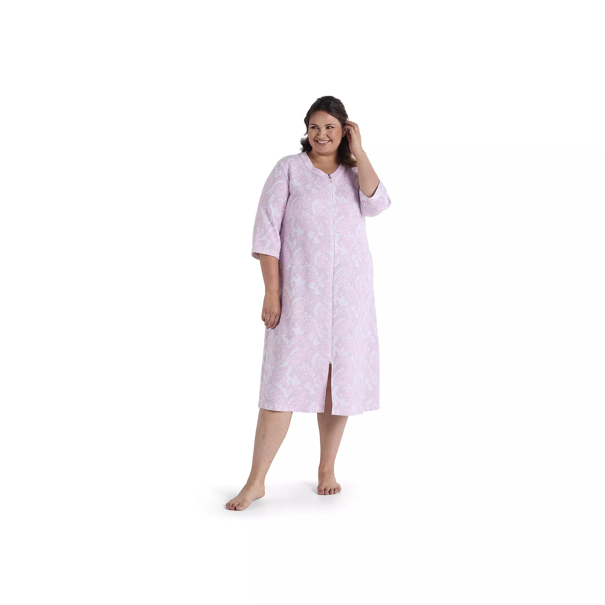 Plus Size Miss Elaine Essentials Quilt-In-Knit Long Robe, Women's, Size: 3XL, Pink Paisley Product Image