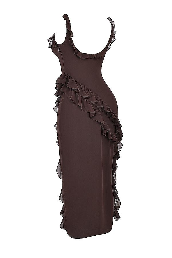 Ariela  espresso ruffle maxi dress - sale Product Image