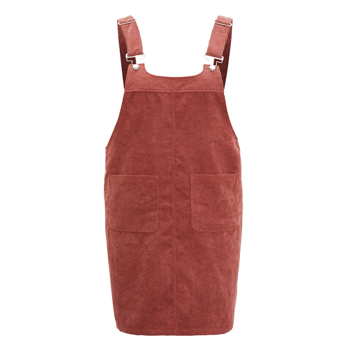 Plus Size Corduroy Adjustable Straps Metal Detail Pocket Cami Dress Scarlet Women Casual Adjustable Straps Spaghetti Strap Sleeveless Curvy Knee Dress BloomChic 10/M Product Image