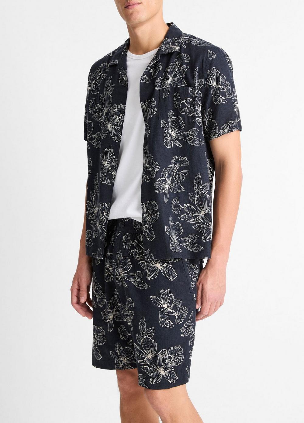 Line Floral Linen-Blend Beach Short Product Image