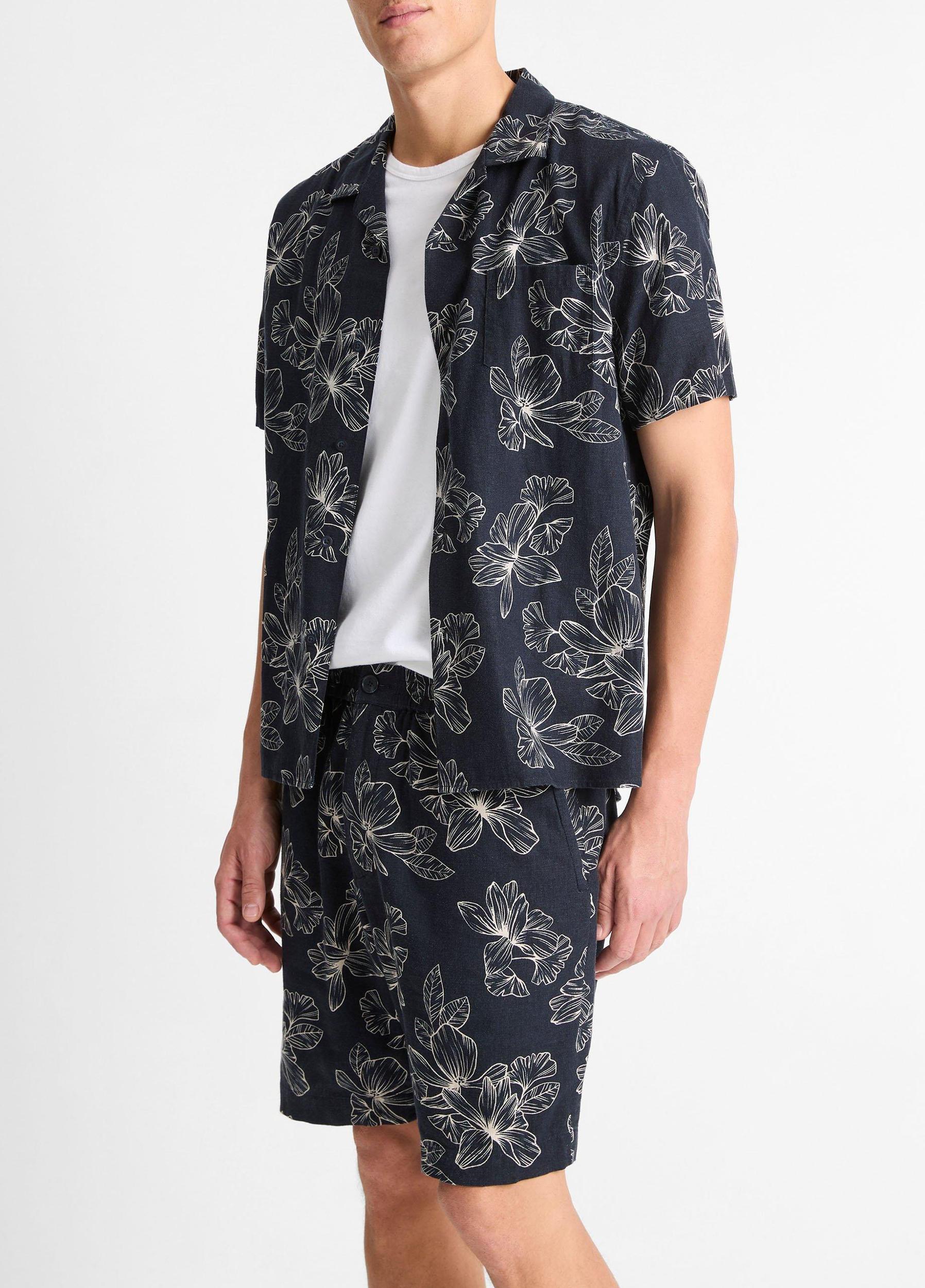 Line Floral Linen-Blend Beach Short Product Image