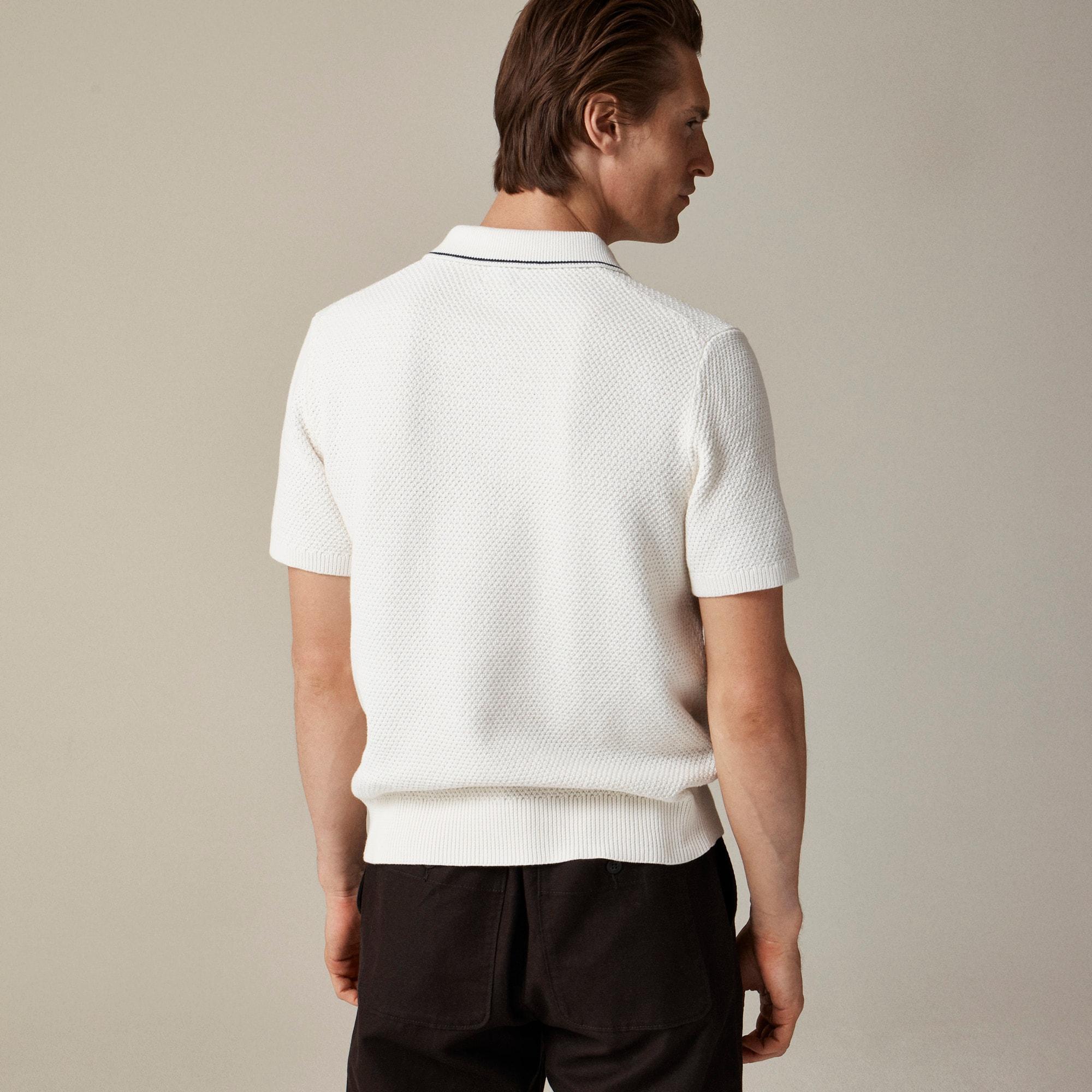 Short-sleeve cotton seed-stitch sweater-polo Product Image