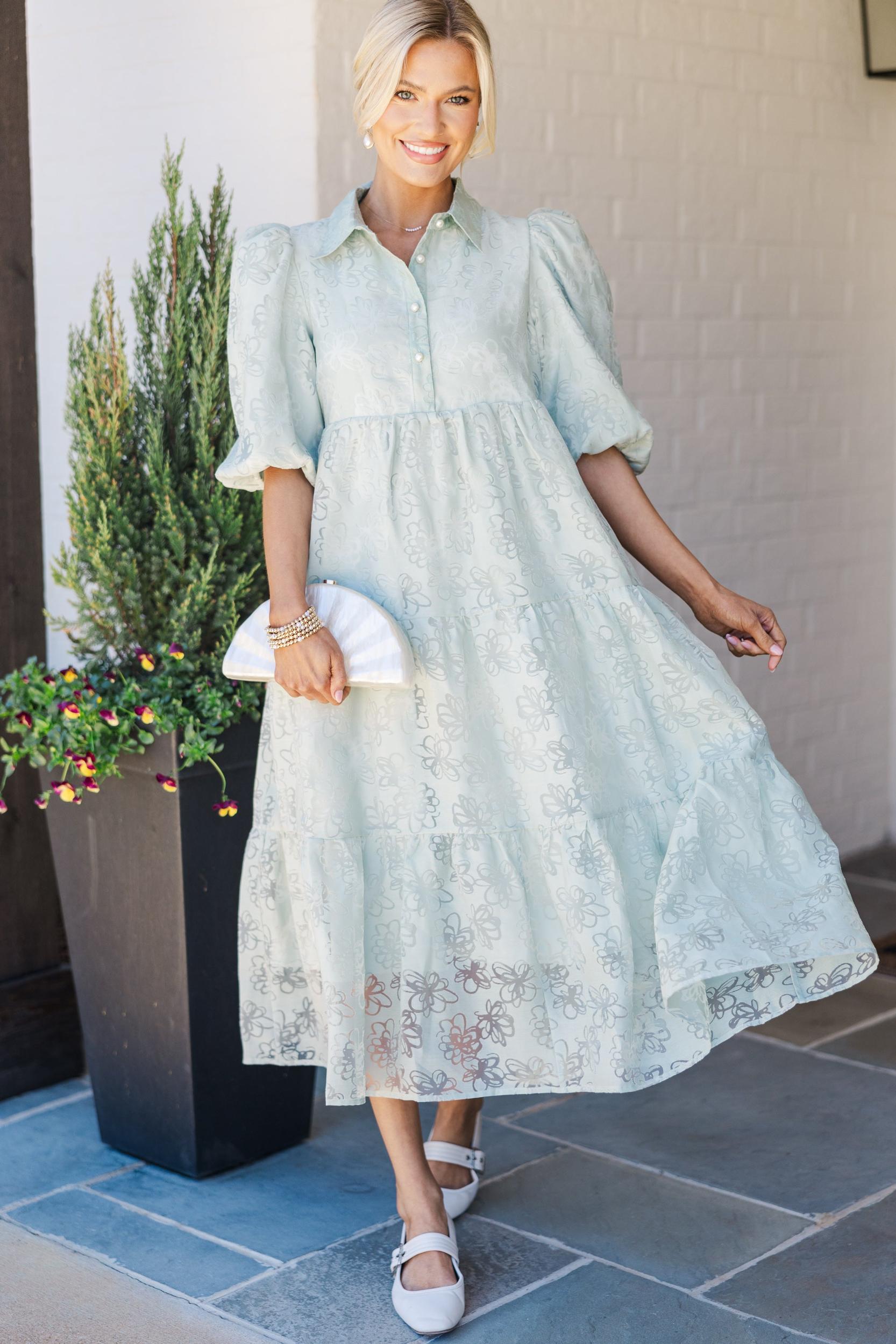 Love Found Sage Green Floral Tiered Midi Dress Female Product Image