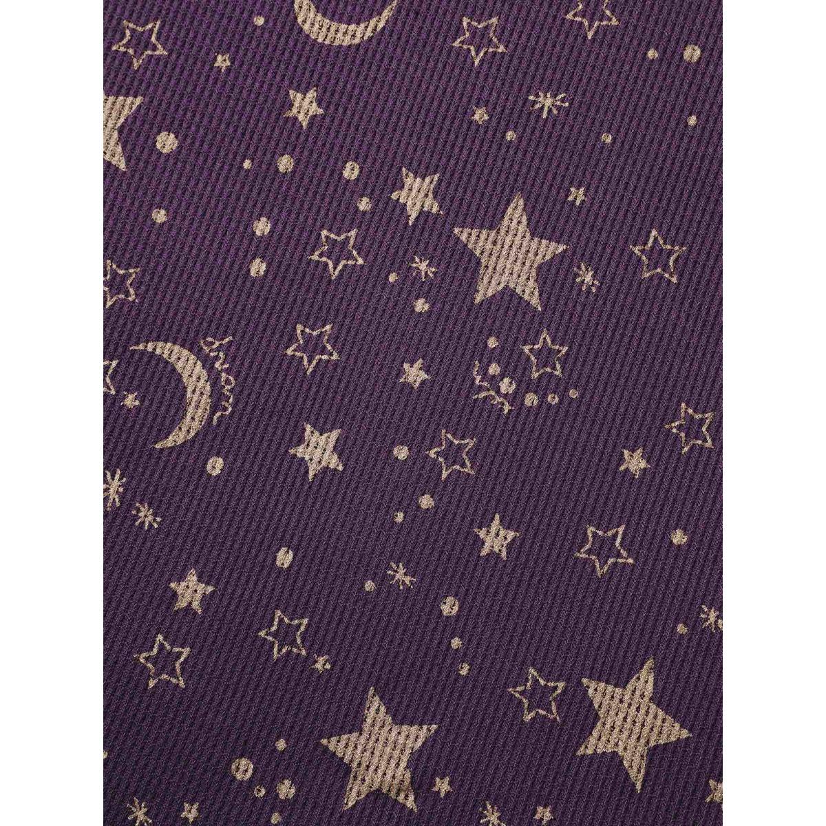 Plus Size Moon and Star Glitter Textured T-Shirt Deeppurple Women Leisure Texture Round Neck Casual T-shirts BloomChic 26/4X Product Image