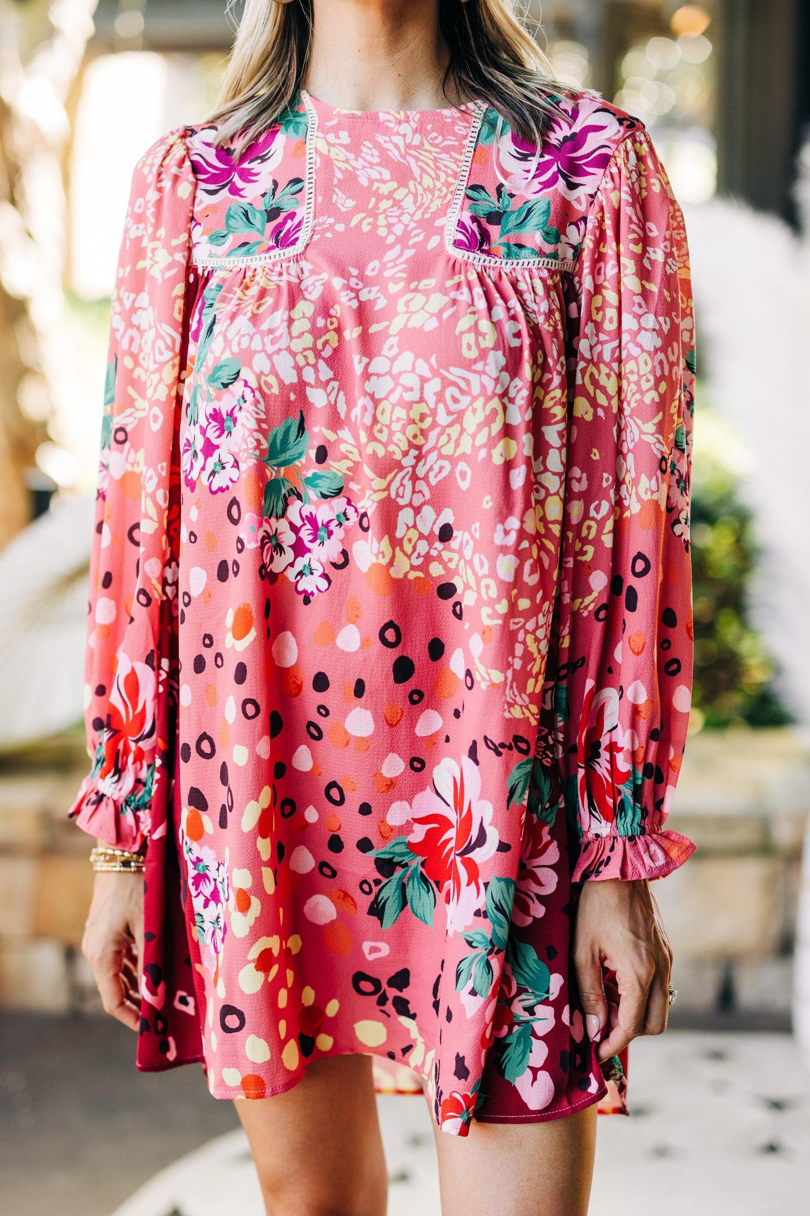 Feeling Compelled Mauve Pink Mixed Print Dress Female Product Image