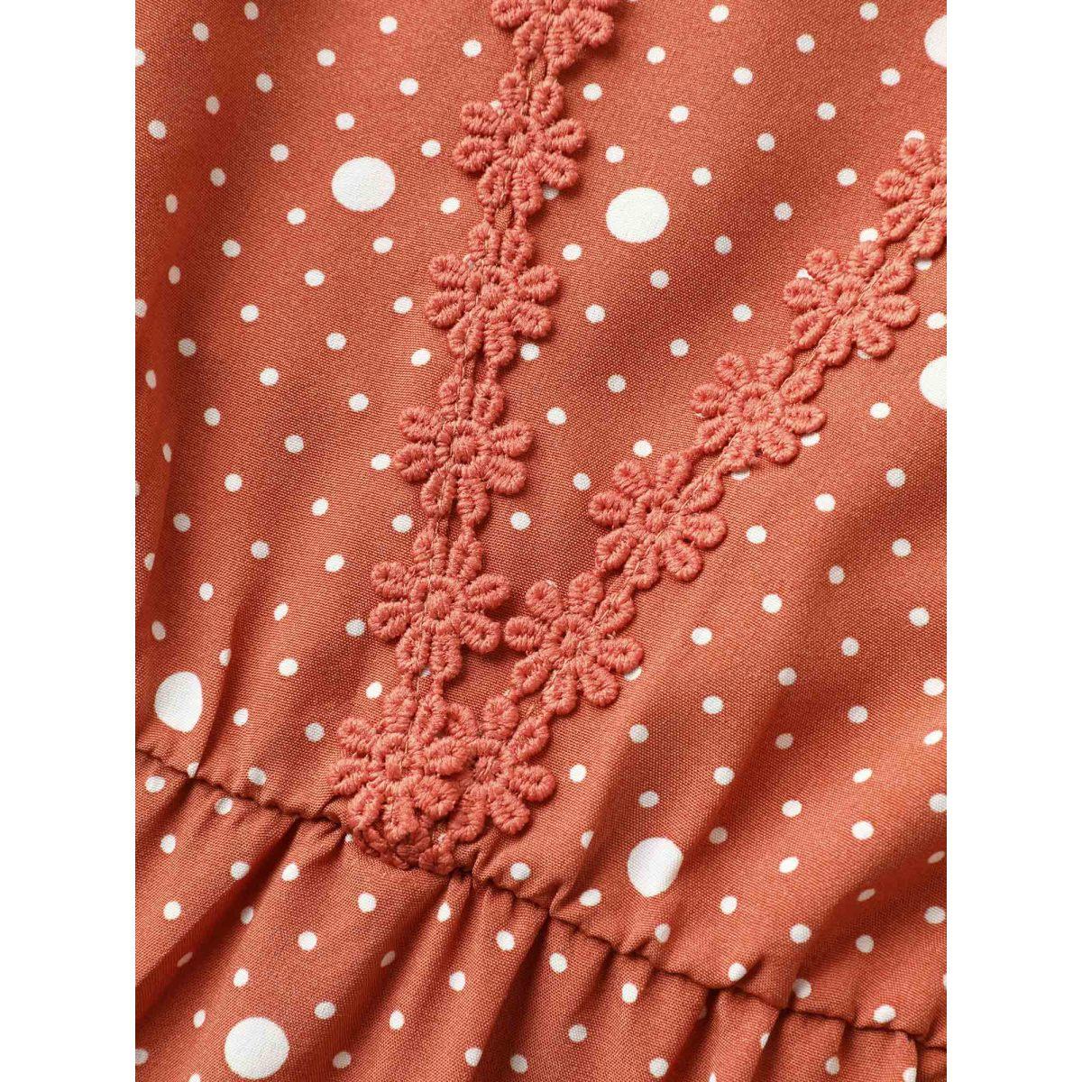 Plus Size Polka Dots Ruffled Cinched-Waist Dress Coral Women V-neck Short sleeve Curvy BloomChic 18-20/2X Product Image