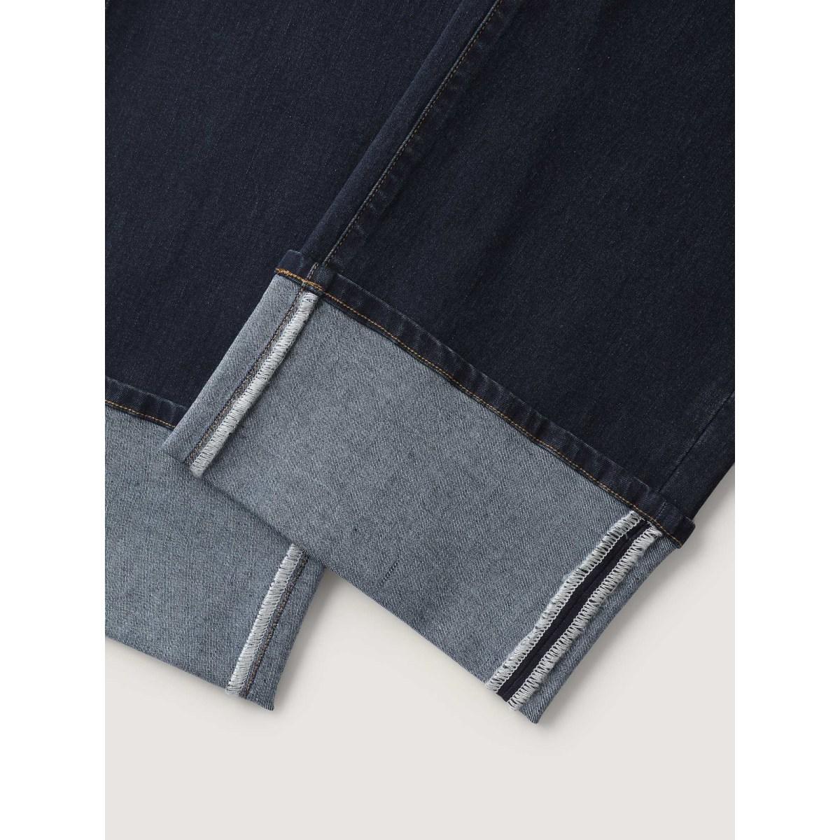 Plus Size Stretch Cuffed Hem Butt-Lifting Straight-Leg Jeans Women Denimindigo Leisure High stretch Slanted pocket Jeans BloomChic 18/2X Product Image