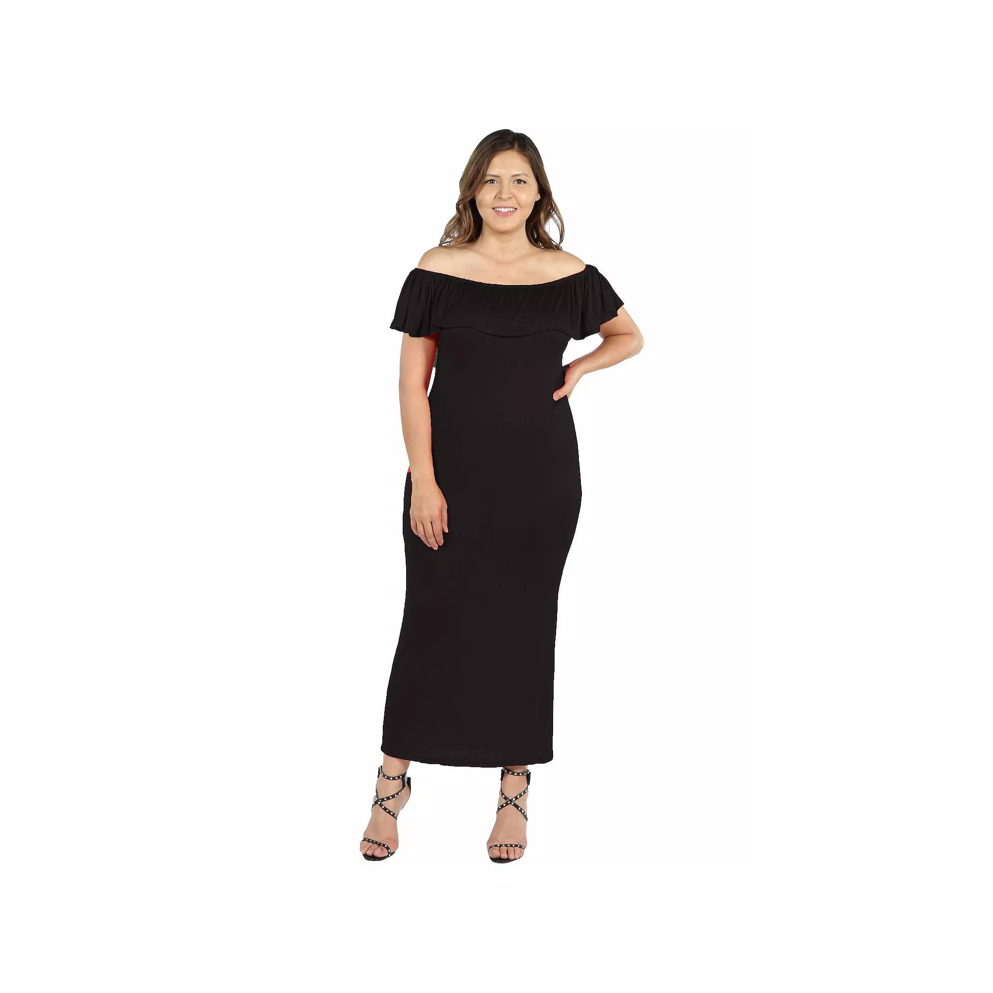 Plus Size 24seven Comfort Apparel Ruffled Off-The-Shoulder Maxi Dress, Women's, Size: 3XL, Black Product Image