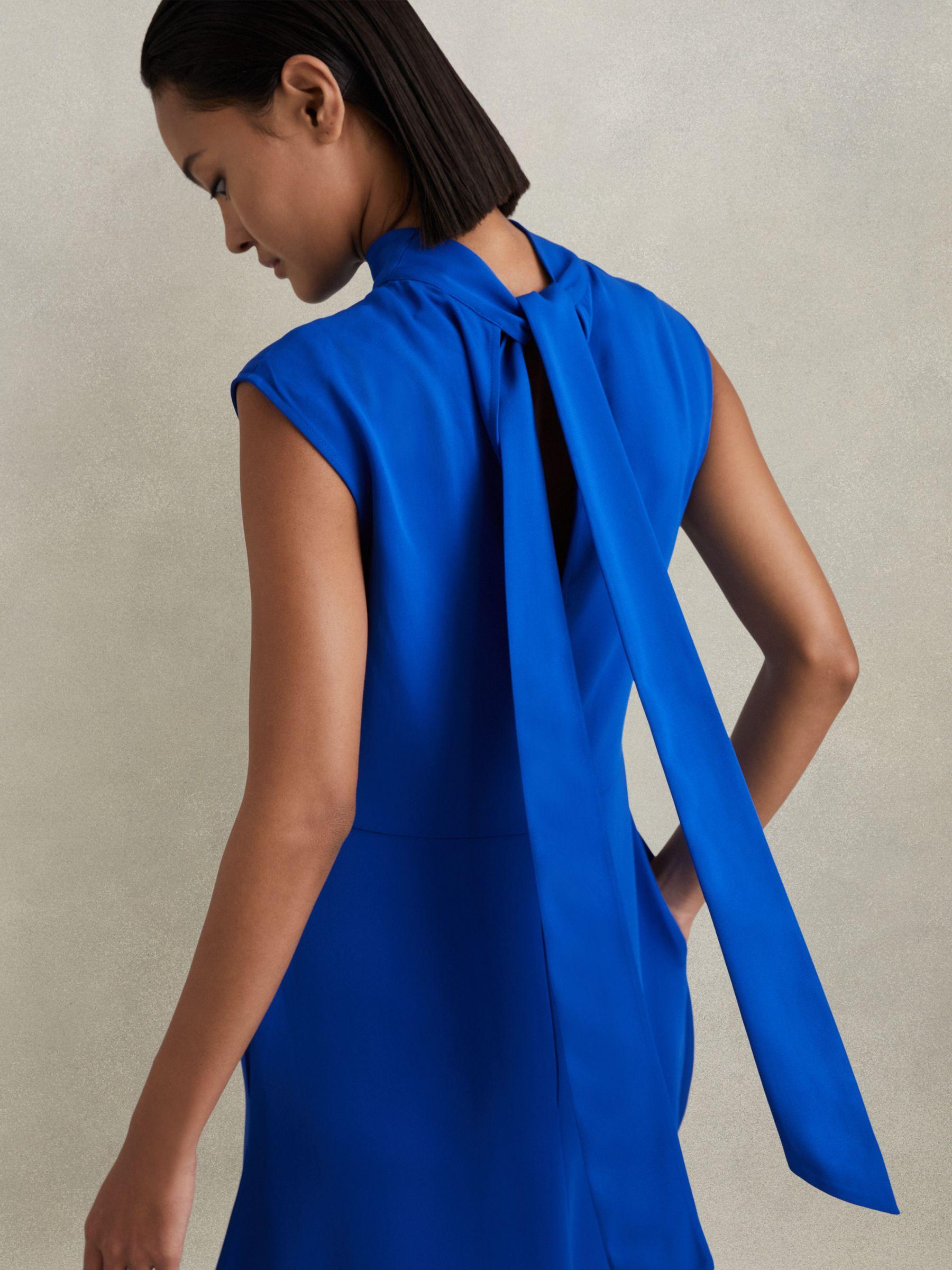 Fitted Asymmetric Midi Dress in Cobalt Blue Product Image
