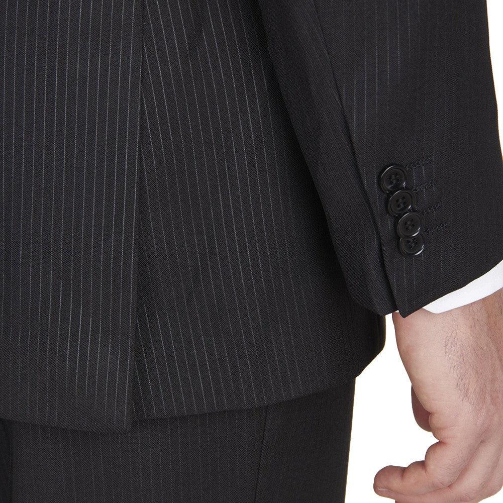 (36R) Modern Fit 2 Piece Pinstripe Suit 2 Button Black Product Image