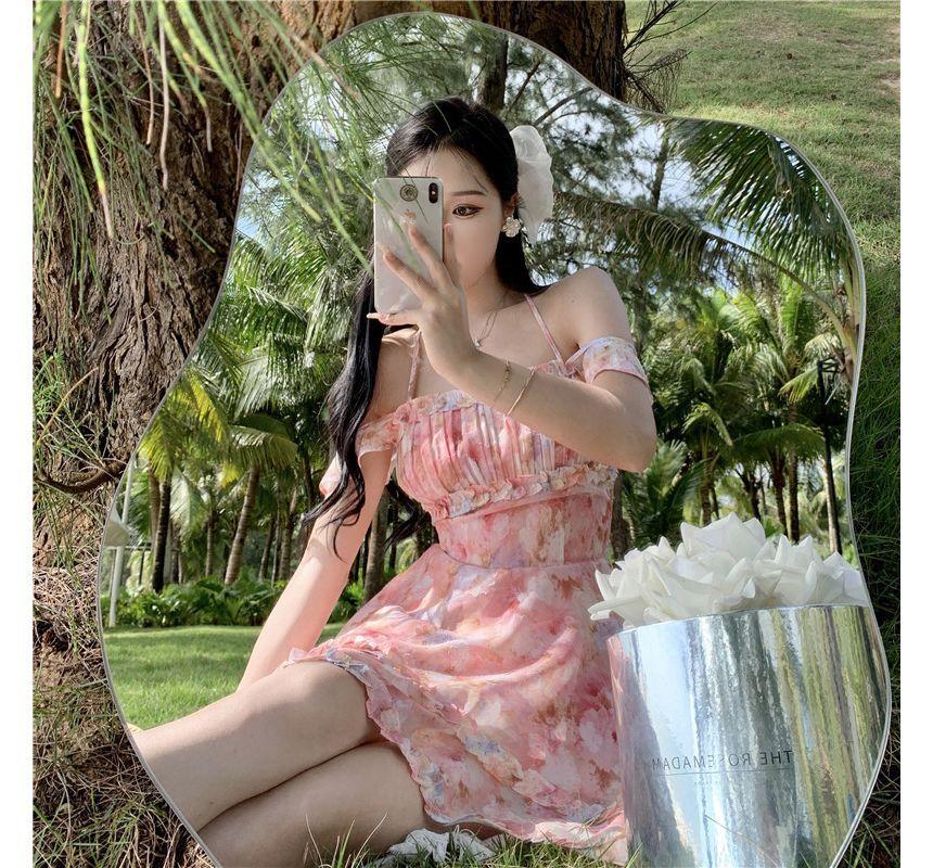 Ruffle Strap Floral Print Asymmetrical Midi Layered Sundress Product Image