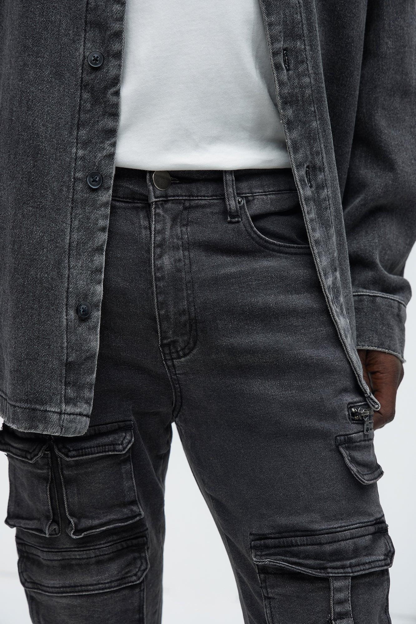 Cargo Pocket Slim Taper Jeans - Black Product Image
