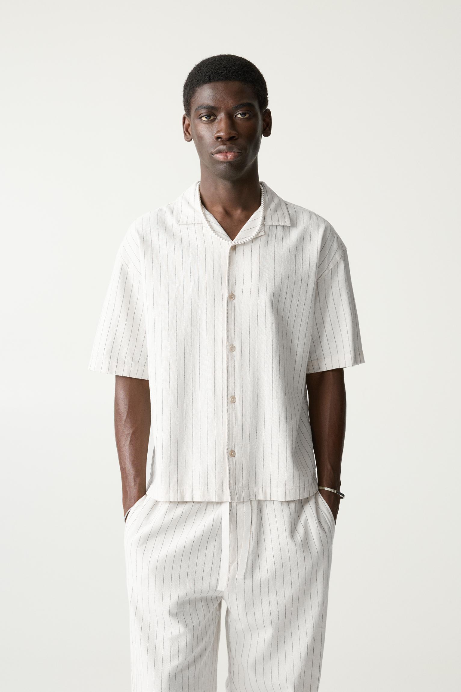 Striped linen blend shirt Product Image