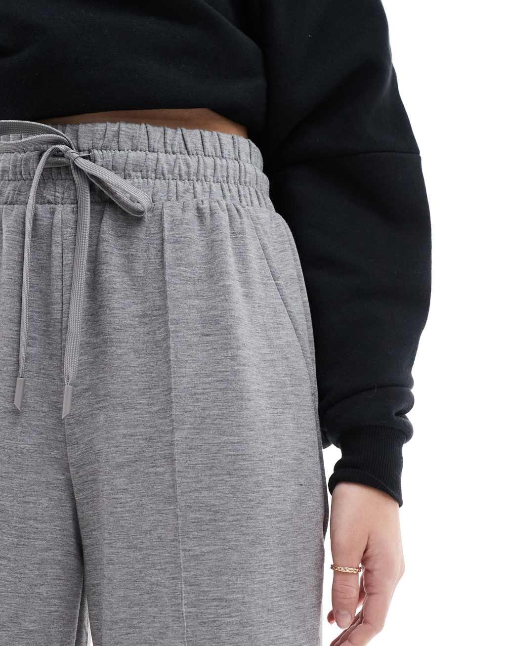Bershka tie waist wide leg sweatpants in dark gray Product Image