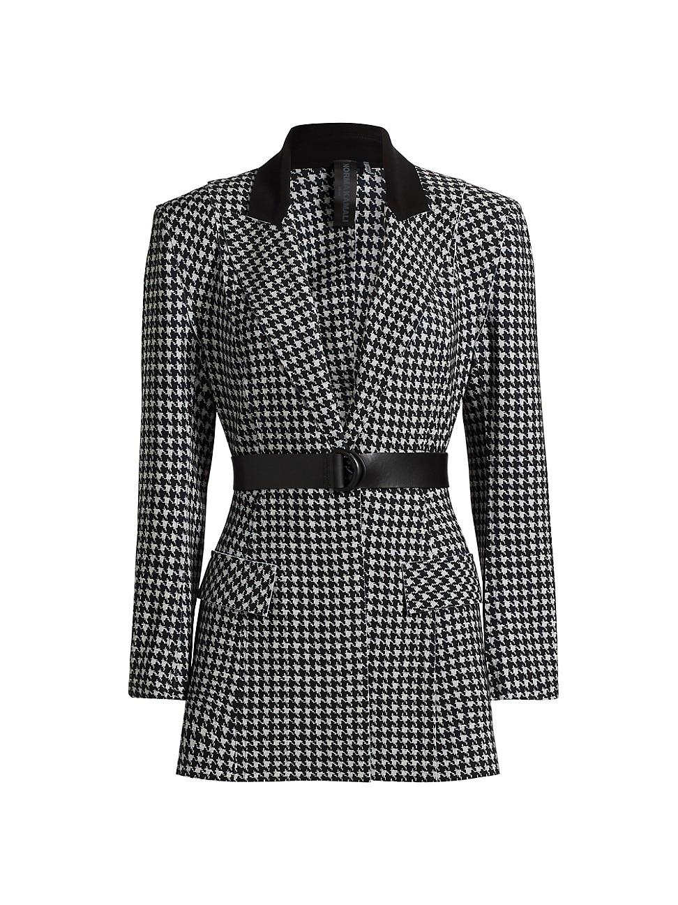 Womens Houndstooth Belted Single-Breasted Blazer Product Image