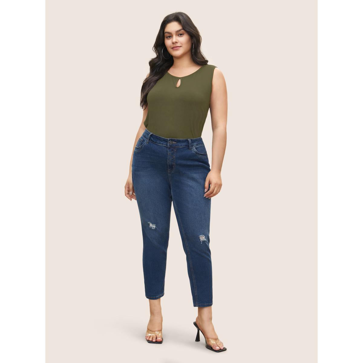 Plus Size Supersoft Essentials Solid Keyhole Tank Top Women ArmyGreen Casual Non Round Neck Everyday Tank Tops Camis BloomChic 18-20/2X Product Image