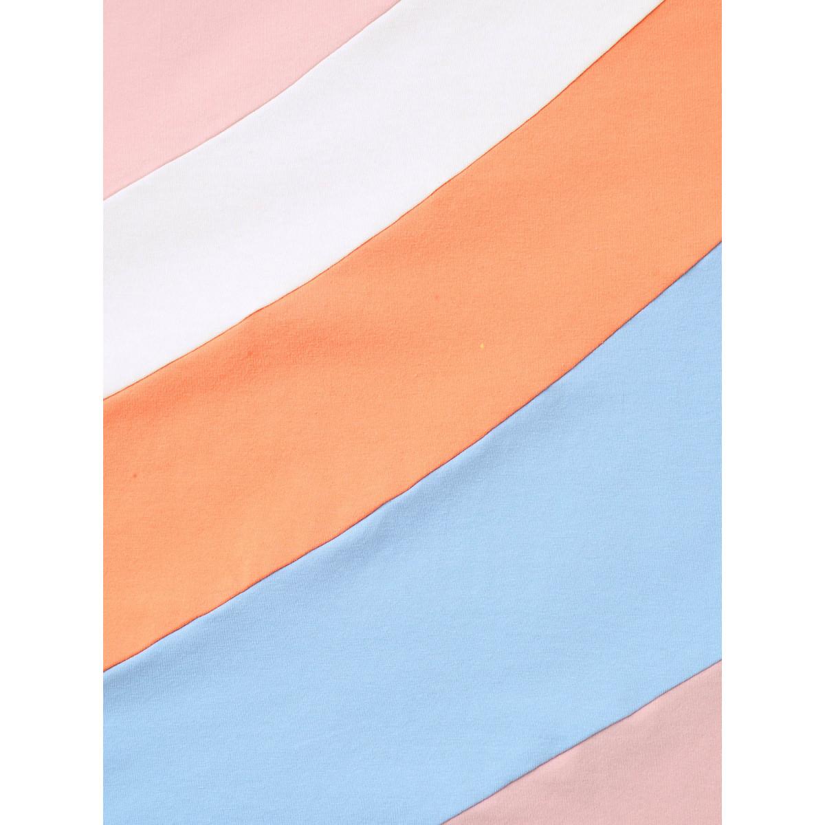 Plus Size Pure Cotton Colorful Stripes T-Shirt Multicolor Women Contrast Round Neck Everyday-Casual T-shirts BloomChic 12/L Product Image