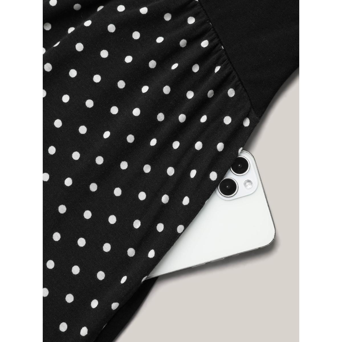 Plus Size Supersoft Polka Dot Waist-Cinched Midi Dress BlackFlower Women At the Office Patchwork Knit Dresses Bloomchic 28/5X Product Image