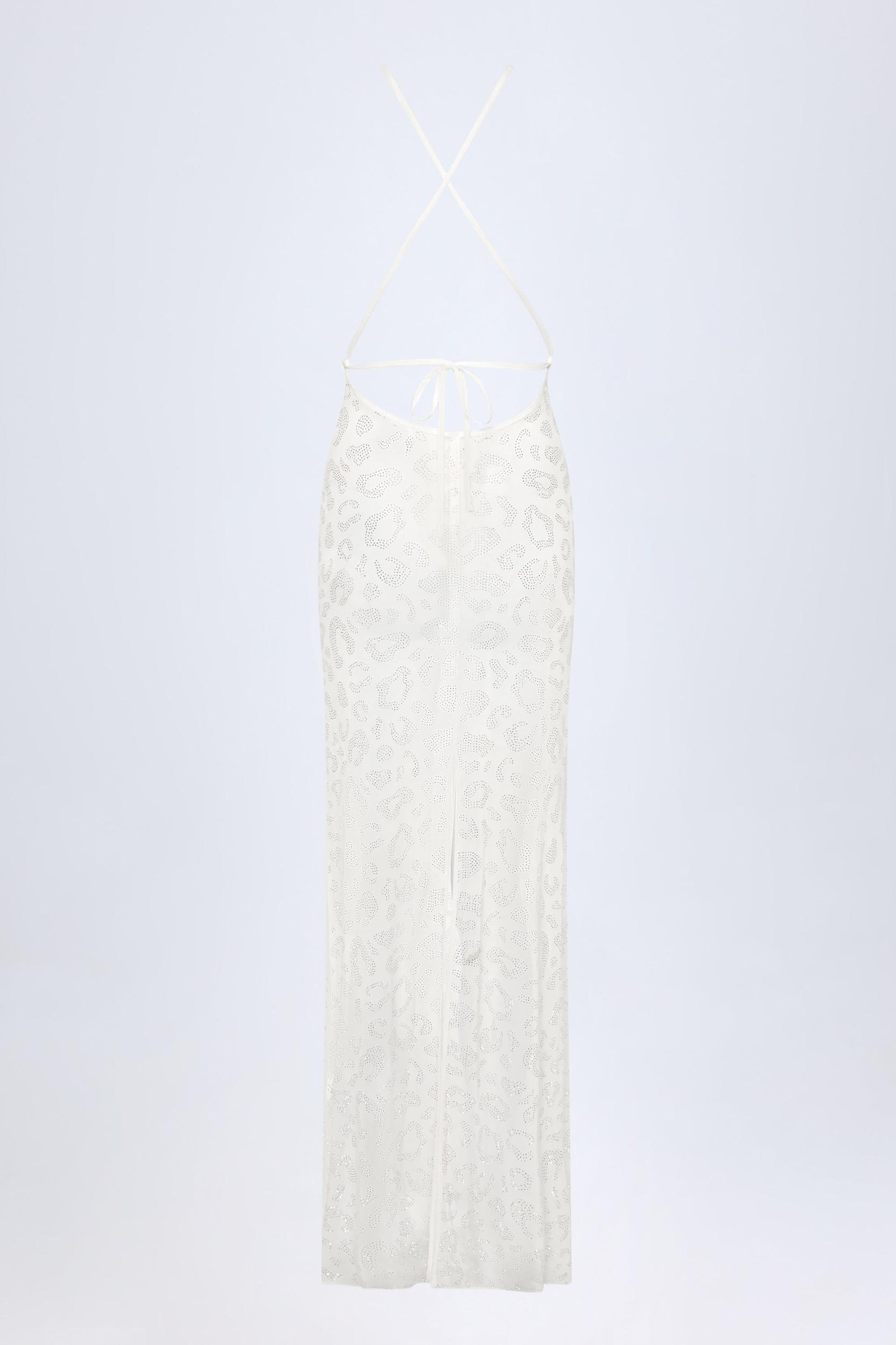 Embellished Backless Maxi Dress in White Product Image