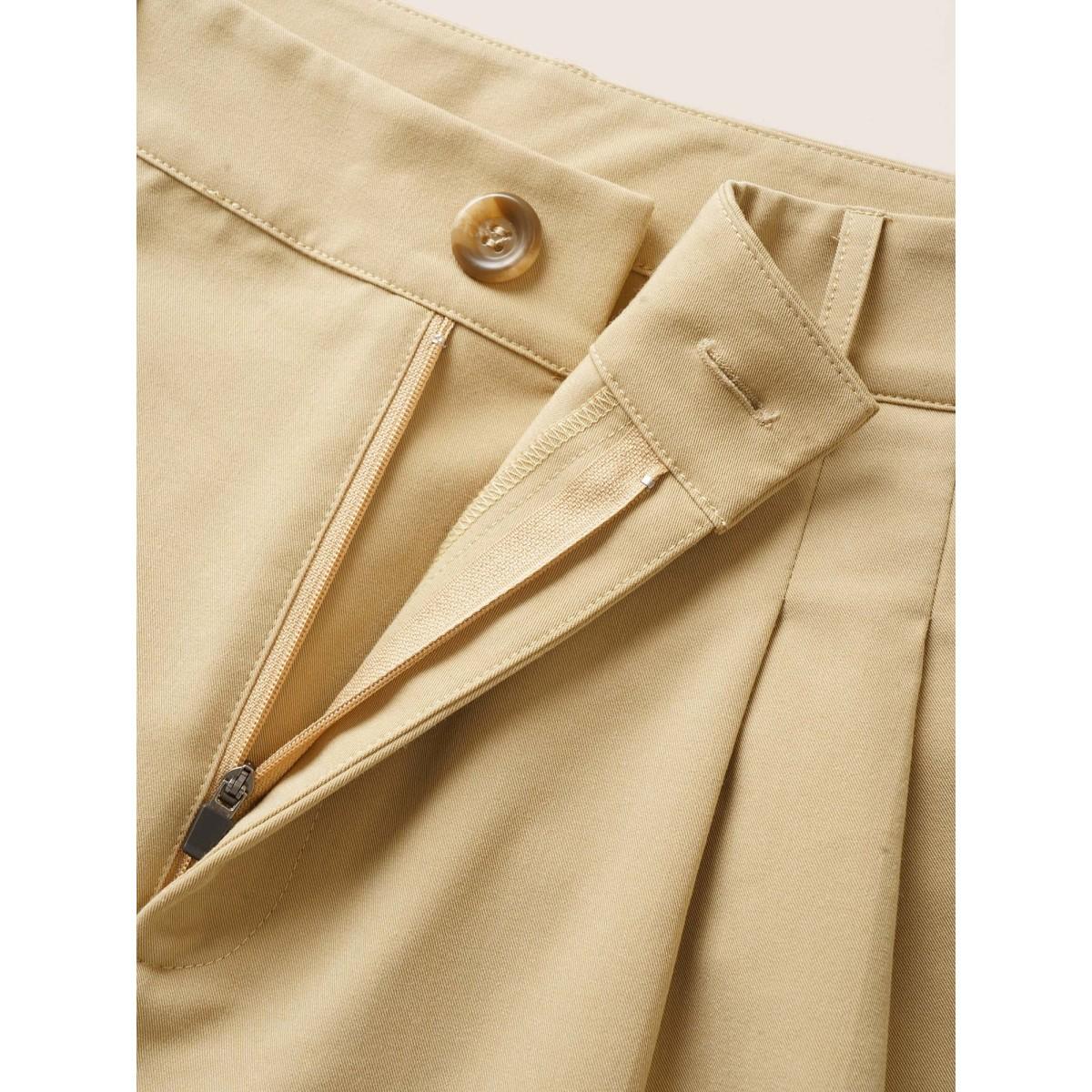 Plus Size Solid Pleated Slanted Pocket Wide Leg Pants Women Champagne At the Office Wide Leg High Rise Work Pants BloomChic 26/4X Product Image
