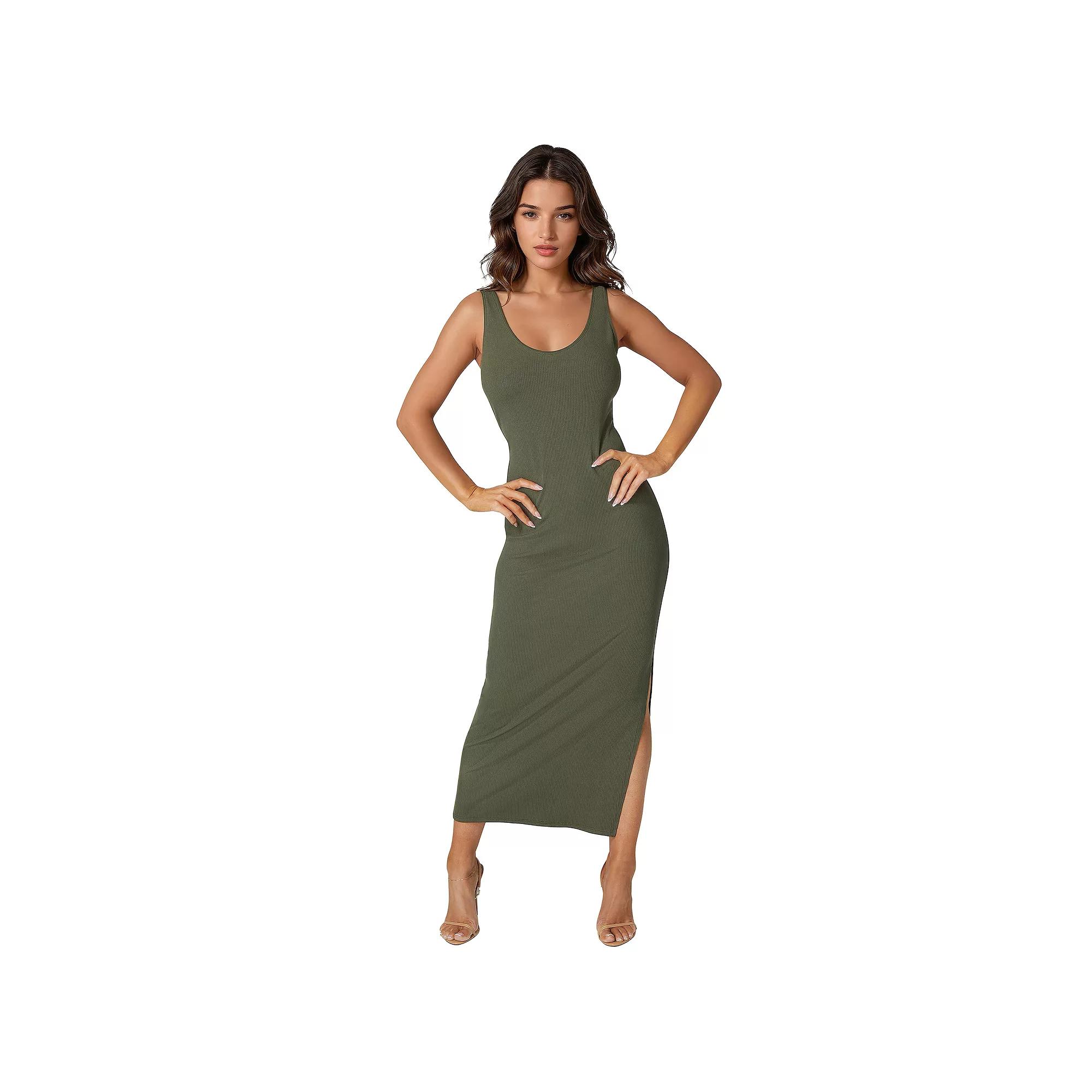Women's bebe V-Neck Tank Rib Maxi Dress,  Product Image