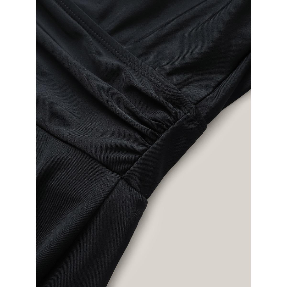 Plus Size Solid Ruffle Hem Empire Waist Halter Neck Swim Dress Women's Swimwear Indigo Resort Bodycon Halter neck High stretch Curve Swim Dresses BloomChic 18-20/2X Product Image