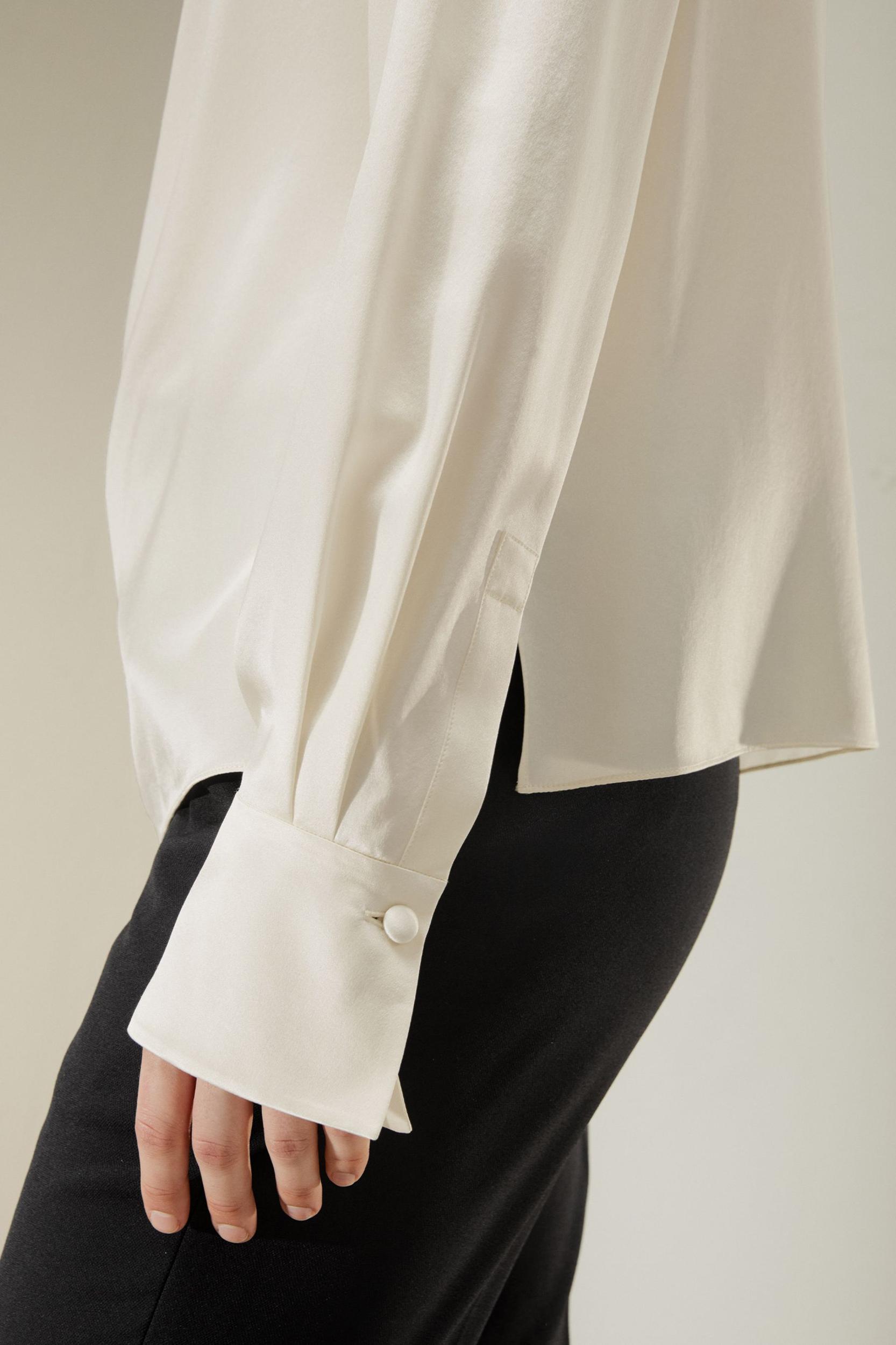 Asymmetrical Silk Blouse with Puff Sleeves Product Image