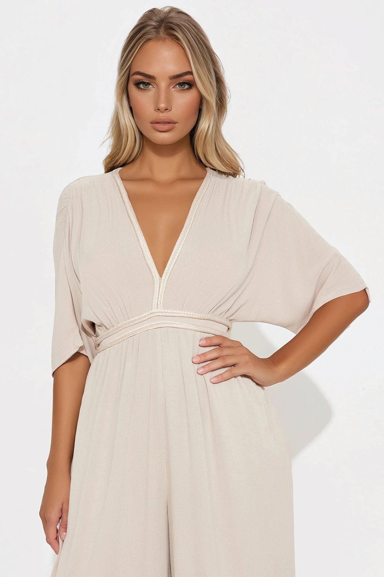 New Mindset Wide Leg Jumpsuit - Taupe Product Image