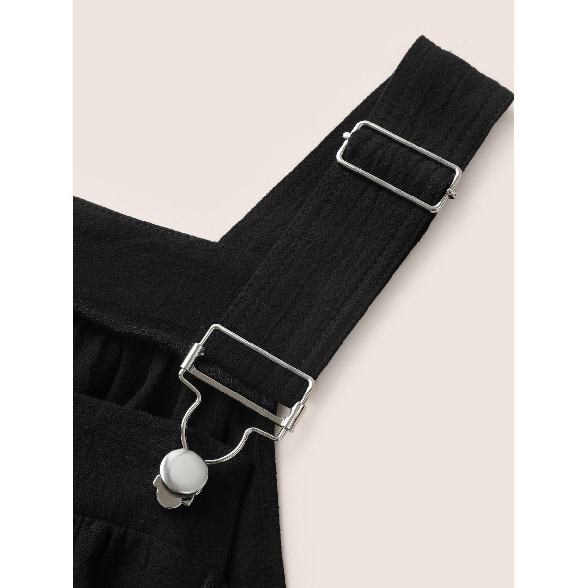 Plus Size Cotton Solid Adjustable Straps Pocket Midi Dress Black Women Leisure Gathered Non Sleeveless Curvy BloomChic 18-20/2X Product Image