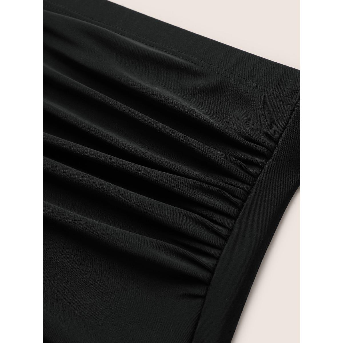 Plus Size Crochet Lace Mesh Texture Ruched Swim Dress Women's Swimwear Black Beach Bodycon Heart neckline High stretch Curve Swim Dresses BloomChic 10/M Product Image