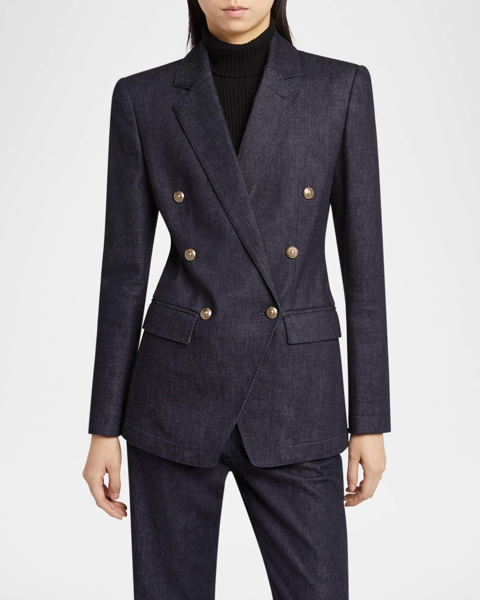 Cotton-Cashmere Denim Double-Breasted Blazer Product Image