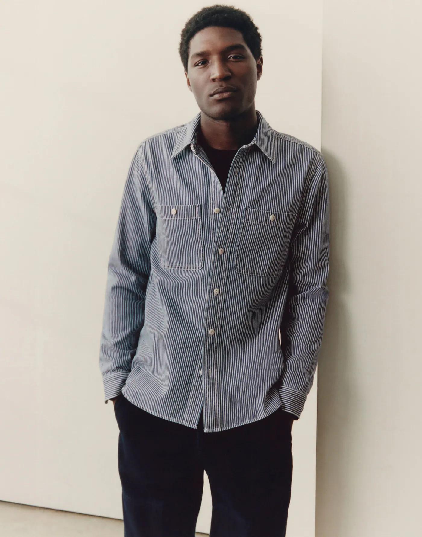 Indigo-Dyed Shirt in Engineer Stripe Product Image