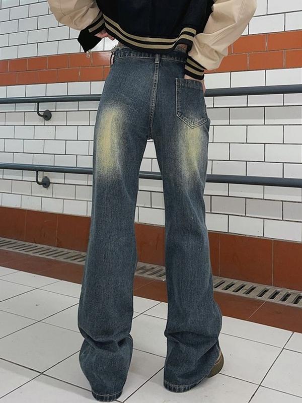 Vintage Buckle Detail Raw Trim Boyfriend Jeans Product Image