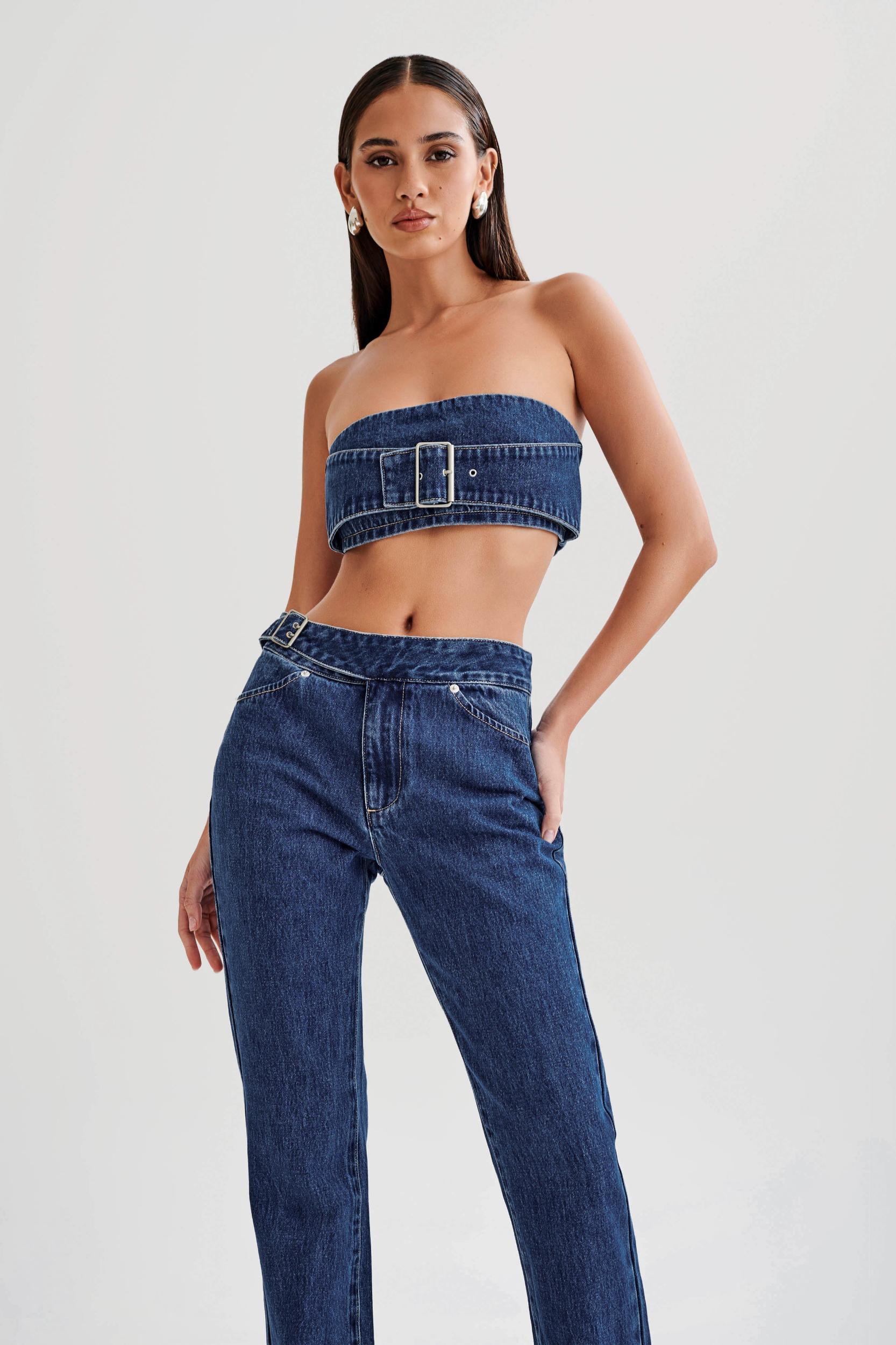 Rowena Denim Buckle Bandeau - Dark Blue Product Image