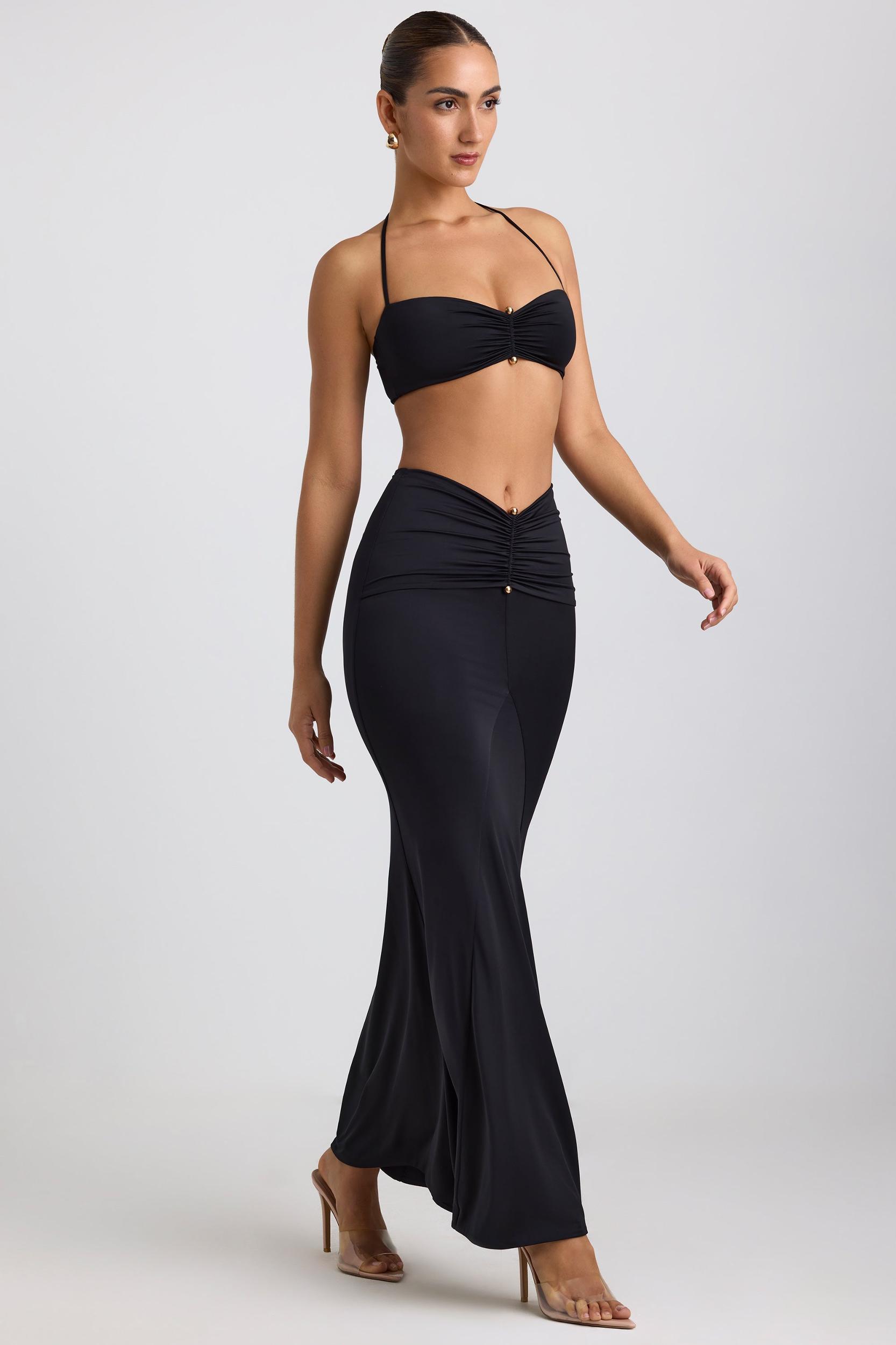 Slinky Jersey Hardware Detail Maxi Skirt in Black Product Image