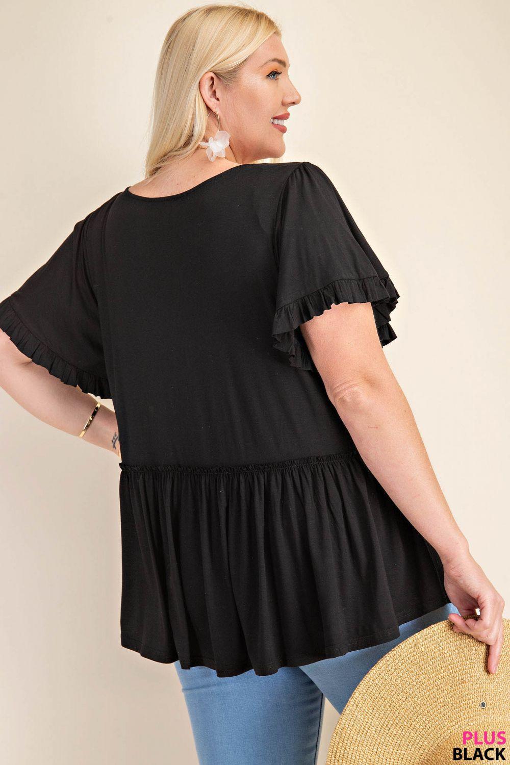 7275   Gracie Bell Sleeve Ruffle Top - Reg & Plus! Product Image