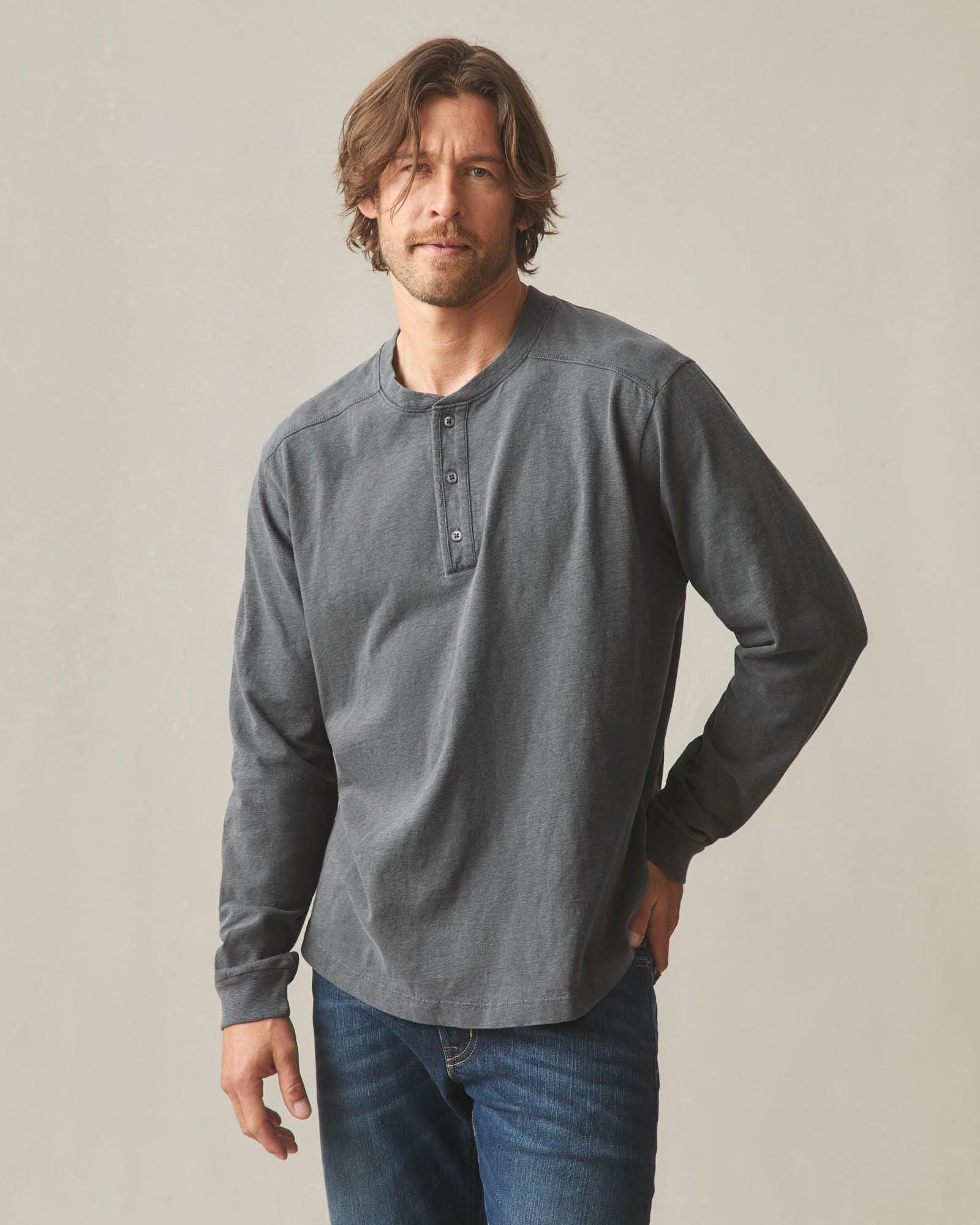 Men's Long Sleeve Broken-In Premium Slub Henley - Washed Black Product Image